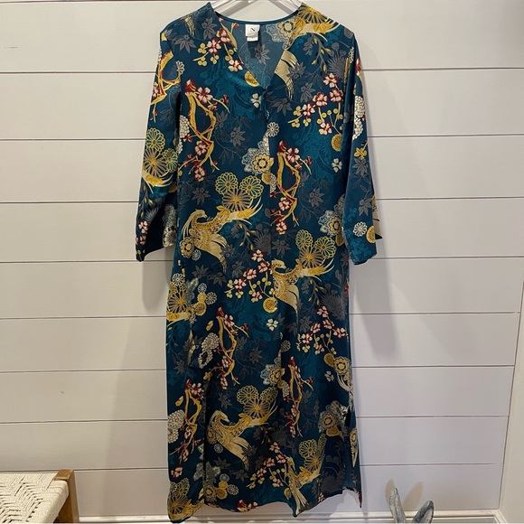 Nature Kokka Crane Zip Full Length Caftan Womens Size Medium